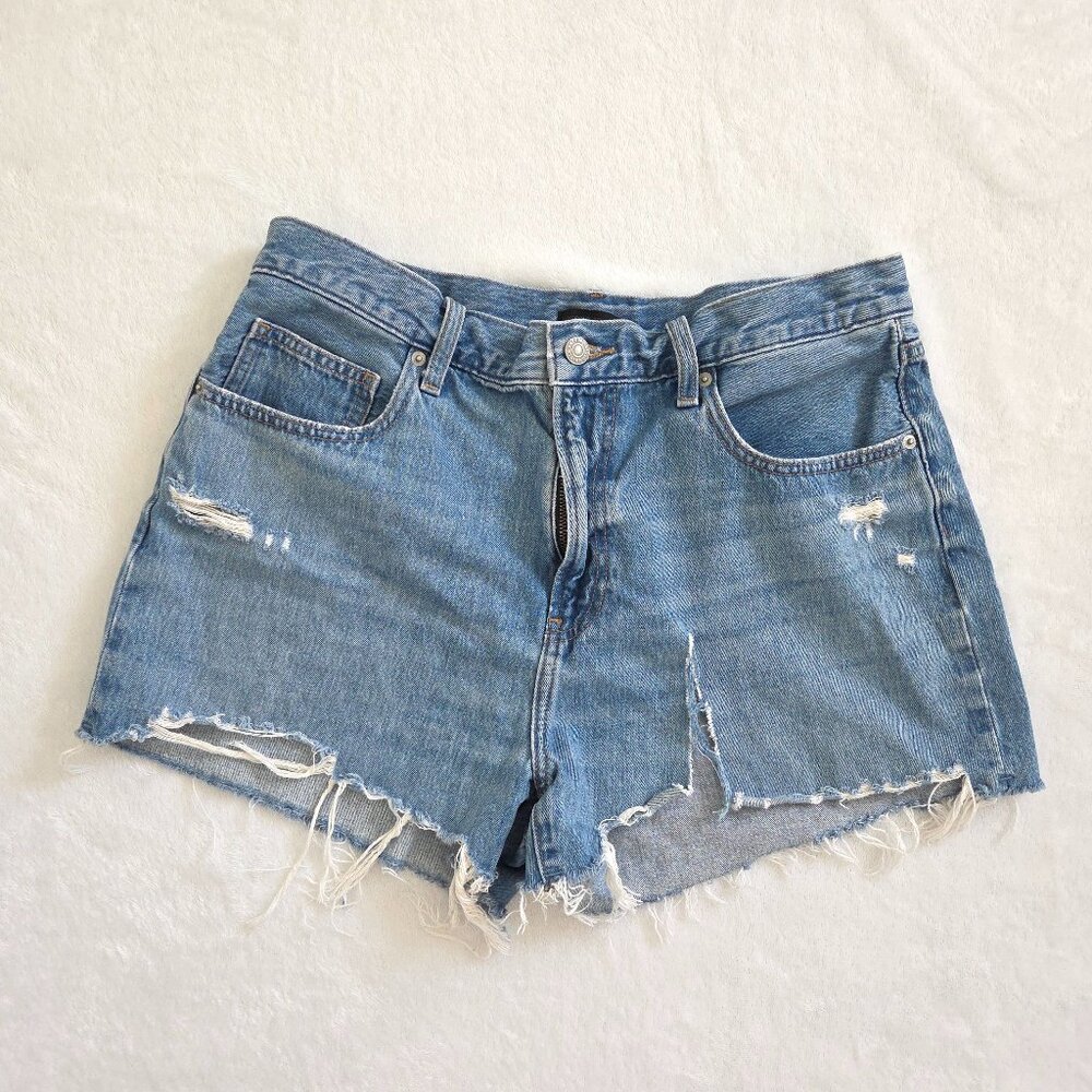 Uniqlo Distressed Denim Shorts 30" Blue Thrashed Cut Off High Rise Summer Casual